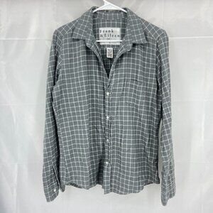 Frank & Eileen Women L Barry Button Up Shirt Flannel Gray Plaid Lightweight Top